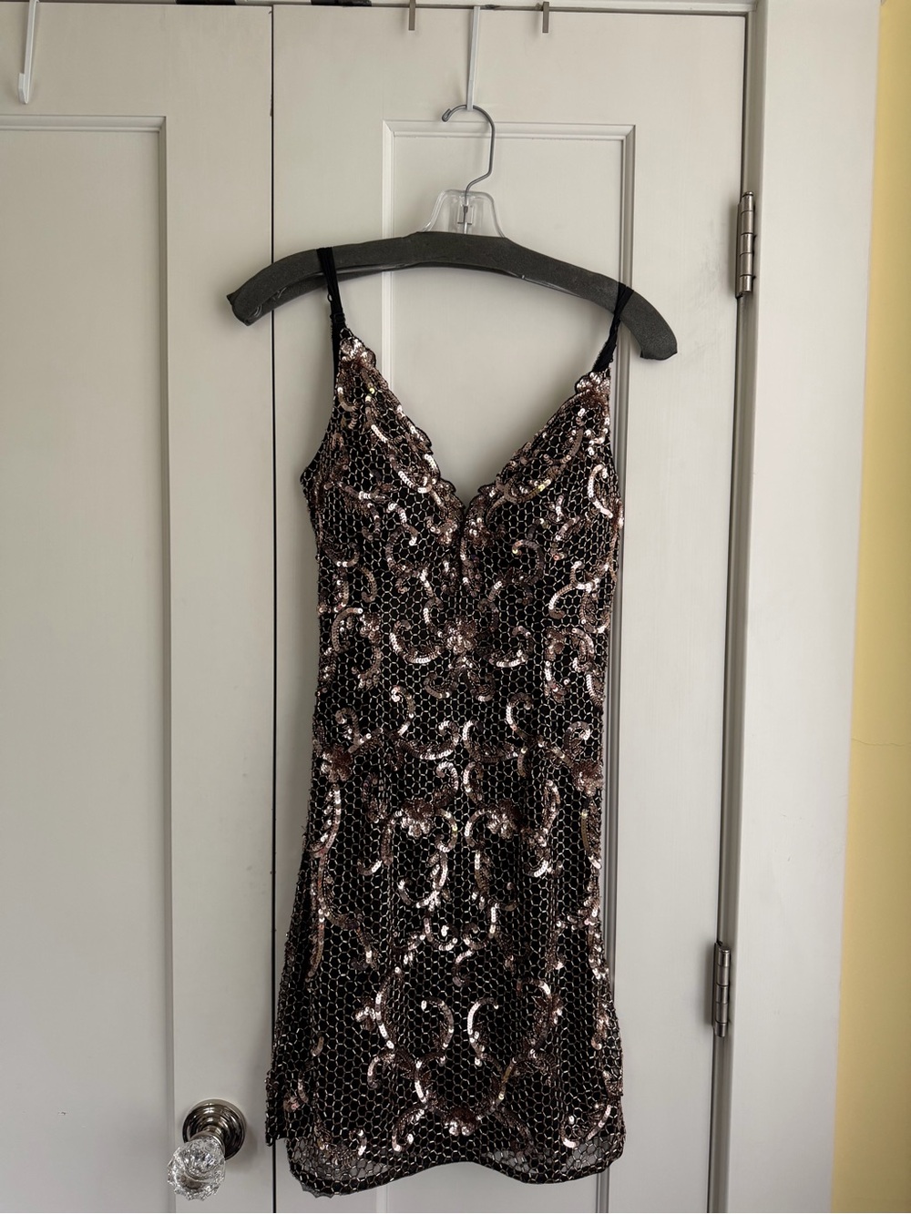 Ashley Lauren - Sequin Dress with Metallic Rose Accents